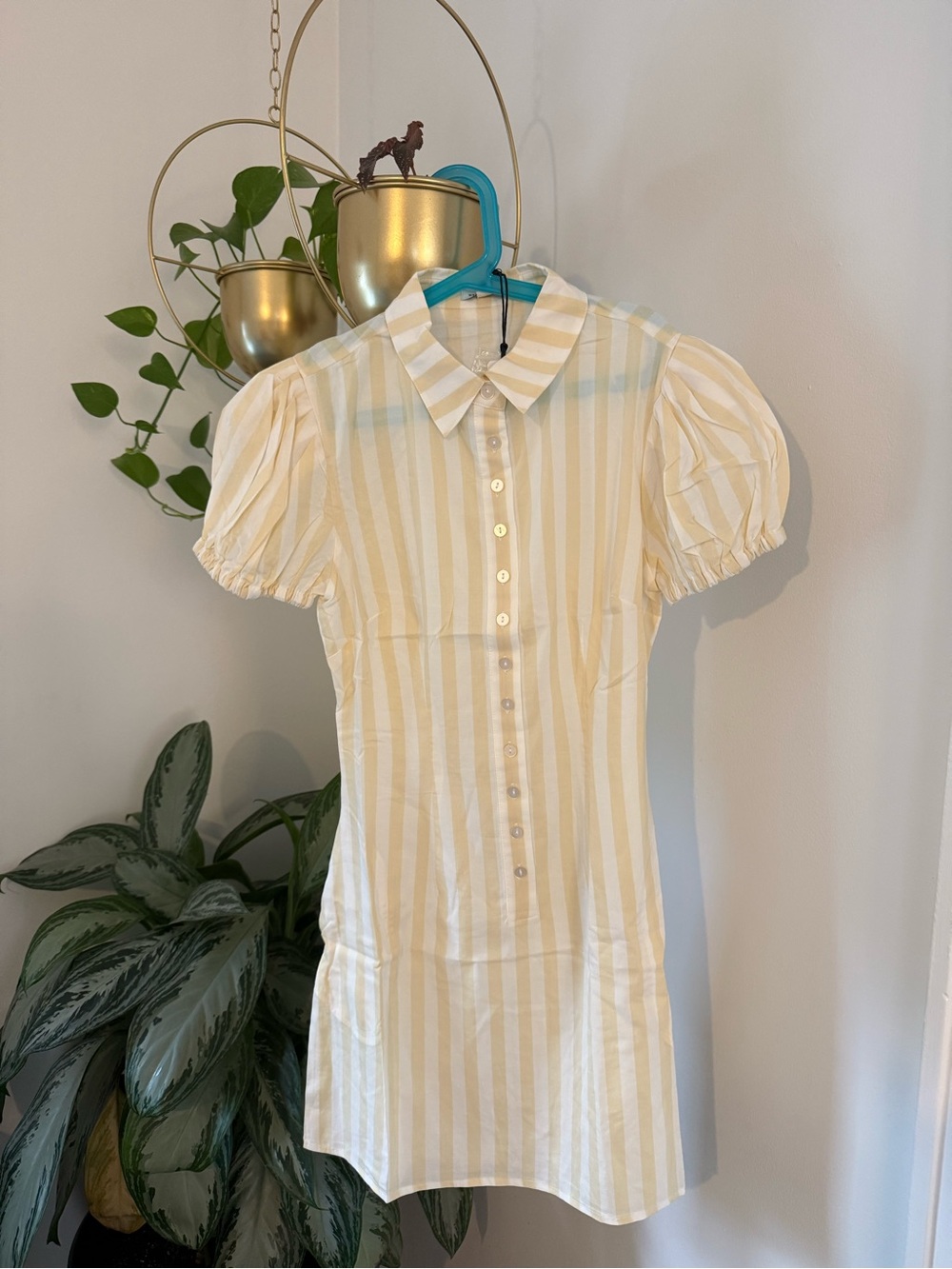 WeWoreWhat Cream and White Striped Puff Sleeve Mini Dress